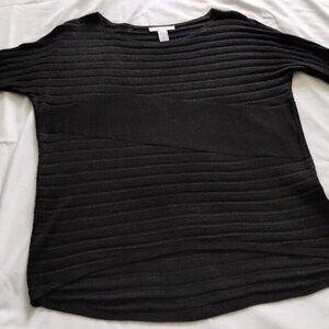 WHITE HOUSE BLACK MARKET Black Short Sleeve Slightly SHEER Textured SWEATER Sz S